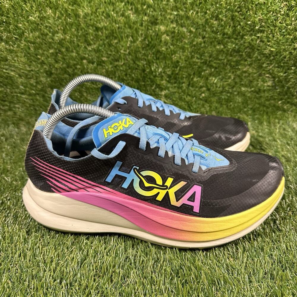 HOKA Rocket X 2 Men's Size 9 Women 10 Carbon Plated Racing Shoes Black Rainbow